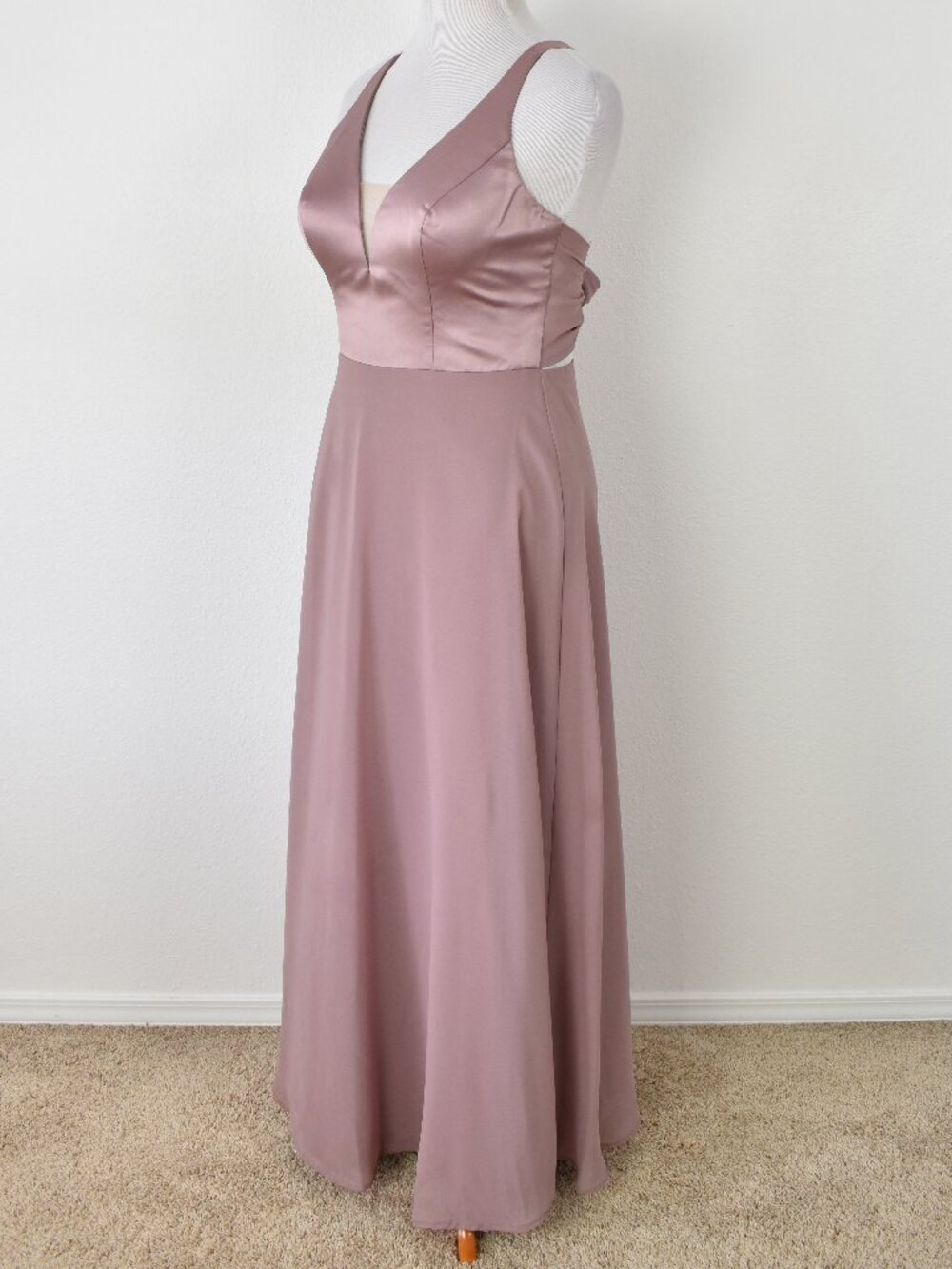 Sorella Vita 9318 Dusty Rose Satin and Chiffon Strappy V-Neck Formal Dress - 12 - Picture 4 of 9